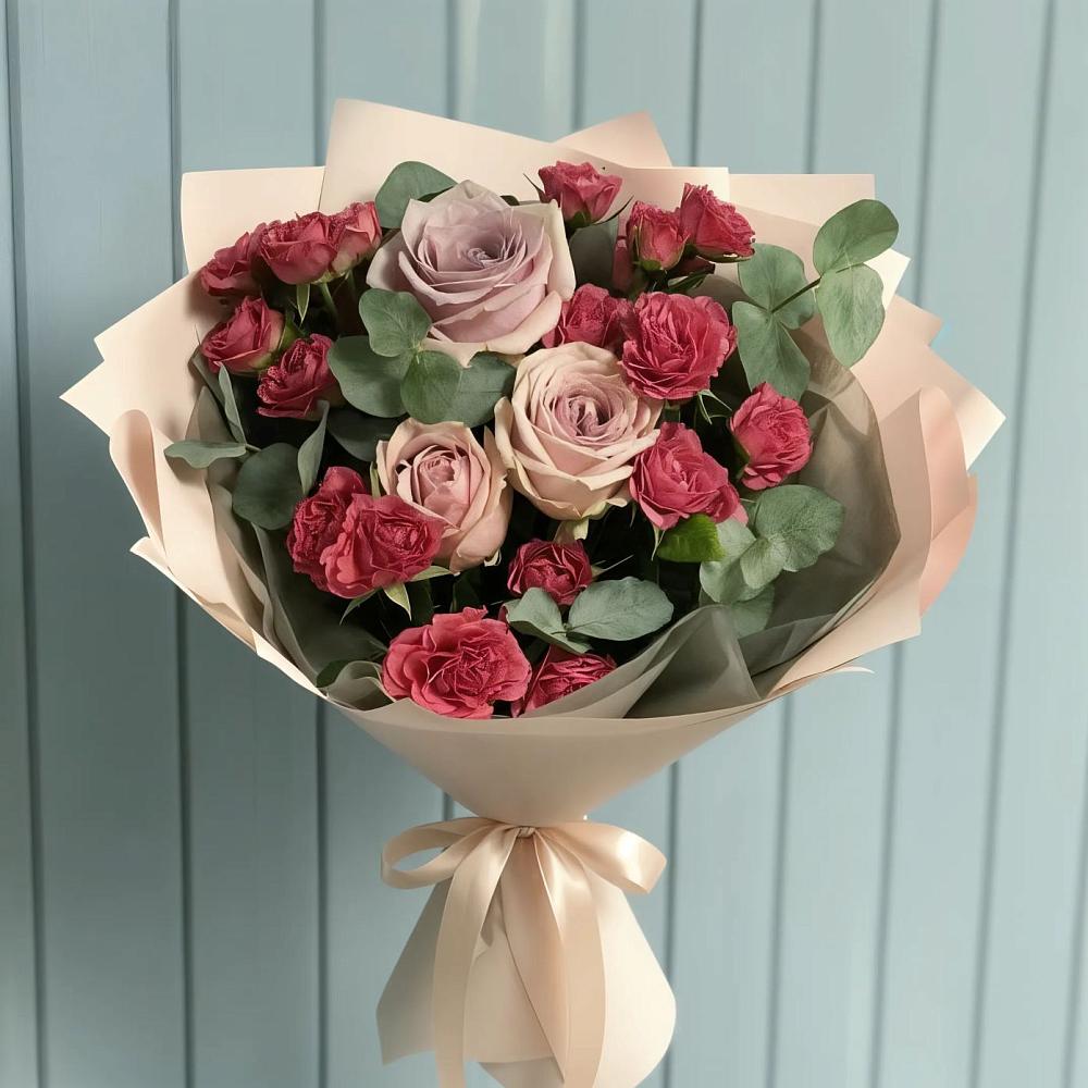 Букет цветов из: Гвоздики и Розы в Подстепки