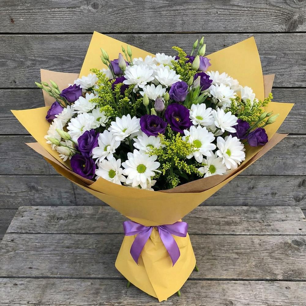 Букет цветов из: Ирисы, Хризантемы и Ромашки в Подстепки