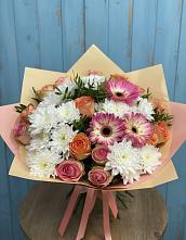 Букет цветов из:  Розы, Герберы и Хризантемы #REPLACE_PRED# Подстепки