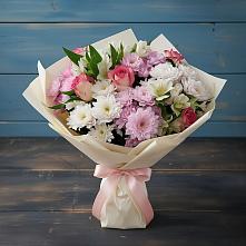 Букет цветов из:  Хризантемы, Альстромерии и Розы в Подстепки