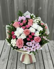 Букет цветов из:  Альстромерии, Гвоздики, Розы и Хризантемы в Подстепки