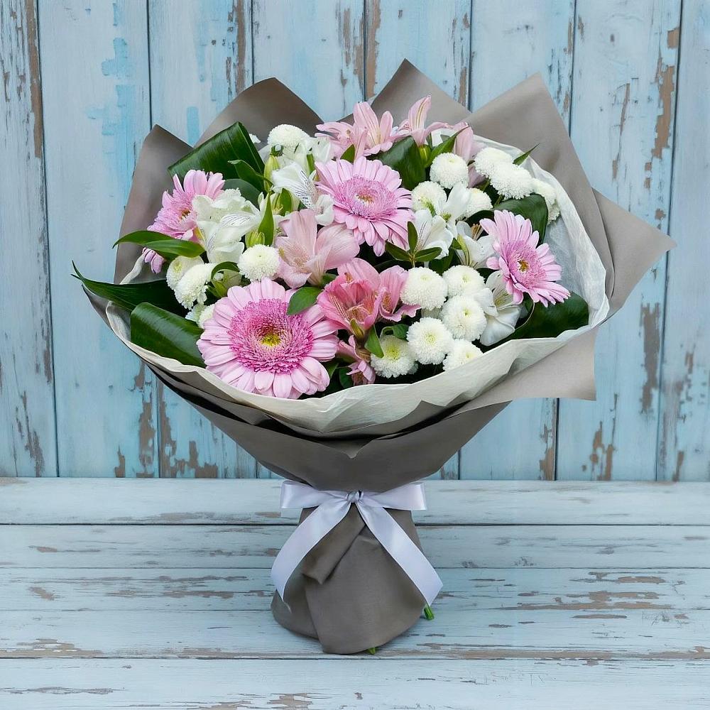 Букет цветов из: Герберы, Альстромерии и Хризантемы в Подстепки