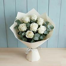 Букет Белые розы в Эвкалипте в Подстепки