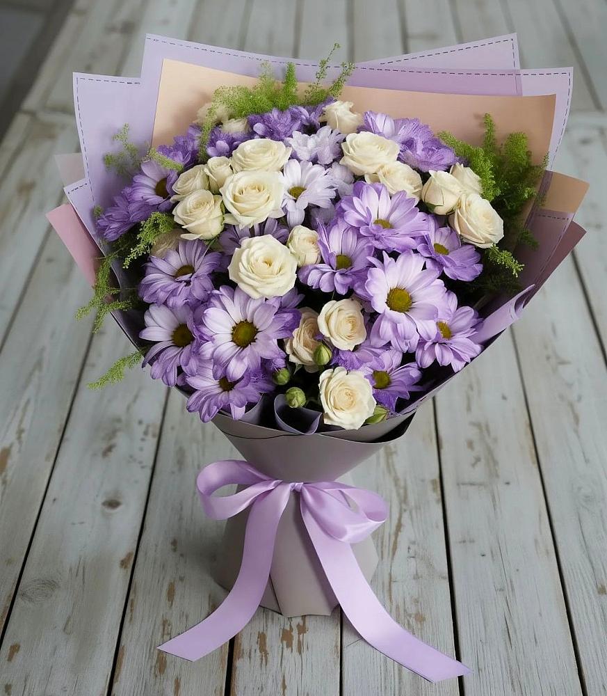 Букет цветов из: Хризантемы и Розы в Подстепки